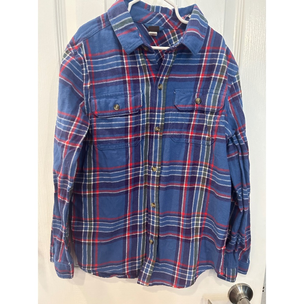 Tea Collection Boys Blue Red Plaid Flannel Button Down‎ Shirt Size 14 k7093